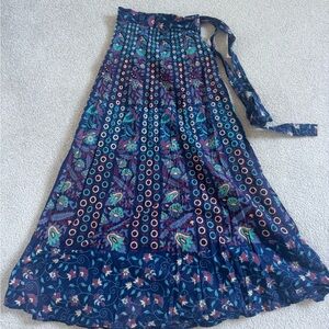 Block print India Full Wrap Blue Maxi Skirt